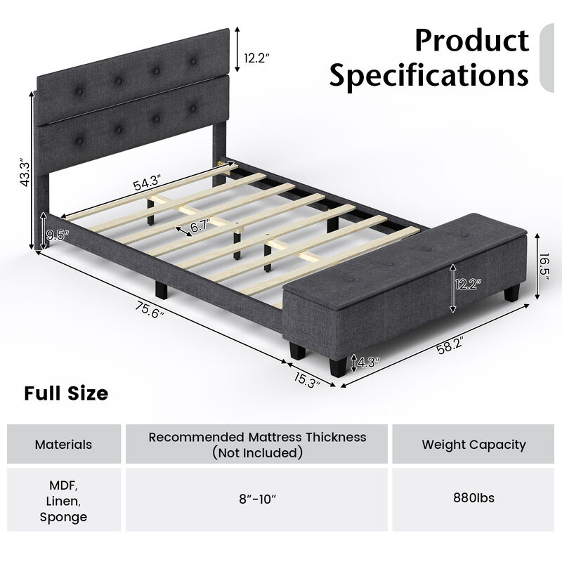 Upholstered Bed Frame with Ottoman Storage