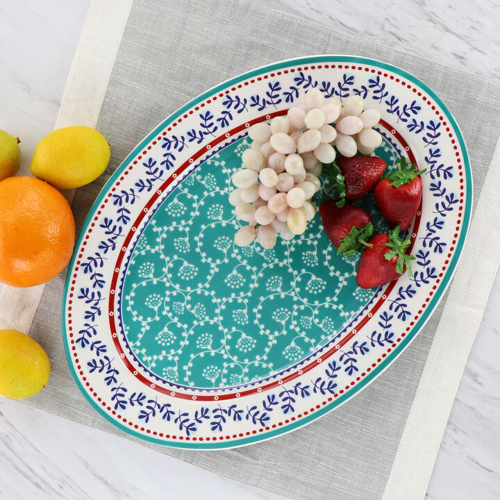 Gibson Home VIllage Vines 14 Inch Fine Ceramic Oval Platter in Multi