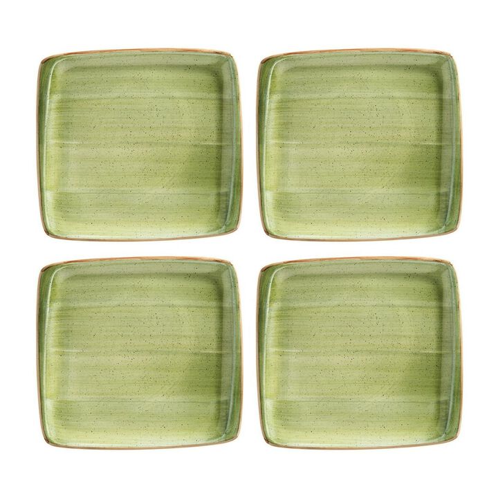 Therapy 6.25" x 5.75" Square Green Porcelain Plate (Set of 4)