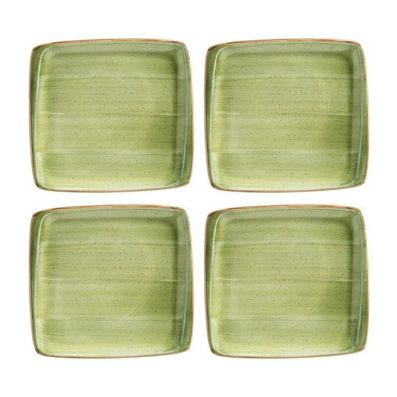 Therapy 6.25" x 5.75" Square Green Porcelain Plate (Set of 4)