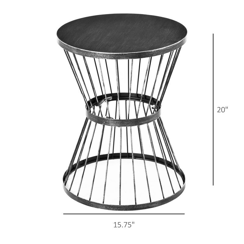 Black Patio Table: 16" Steel Hourglass Side Table for Indoor/Outdoor