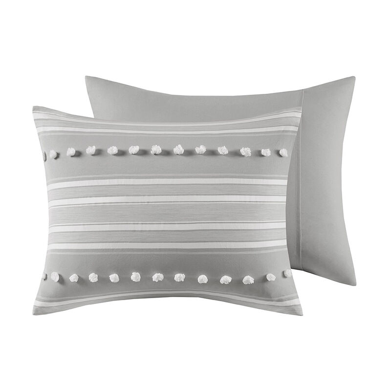 Gracie Mills Dorian Striped Poly Clipped Jacquard Duvet Cover Set