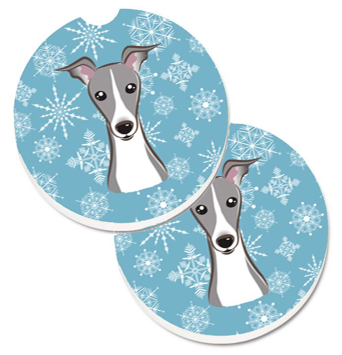 Caroline's Treasures Snowflake Italian Greyhound Set of 2 Cup Holder Car Coasters BB1670CARC, 2.56, Multicolor