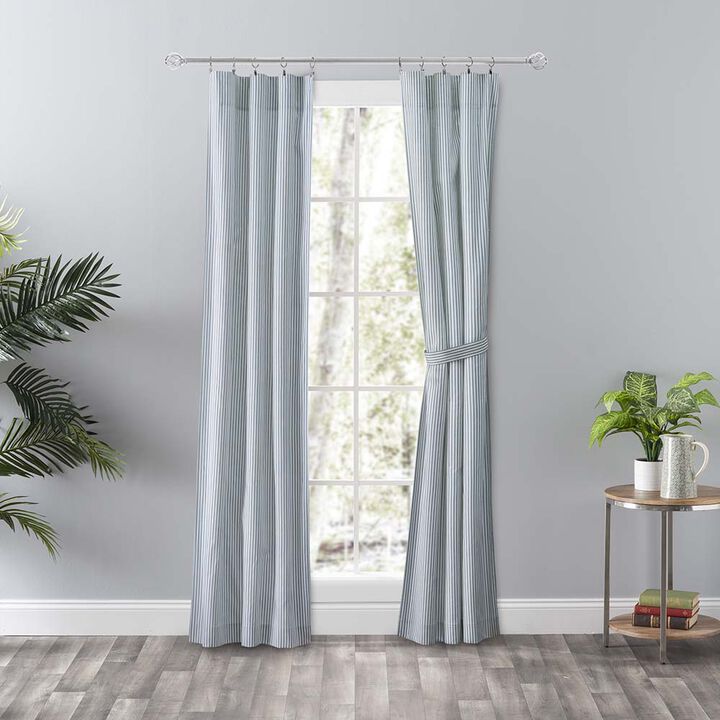 Ellis Curtain Plaza Classic Ticking Stripe Printed on Natural Ground Tailored Panel Pair with Tiebacks