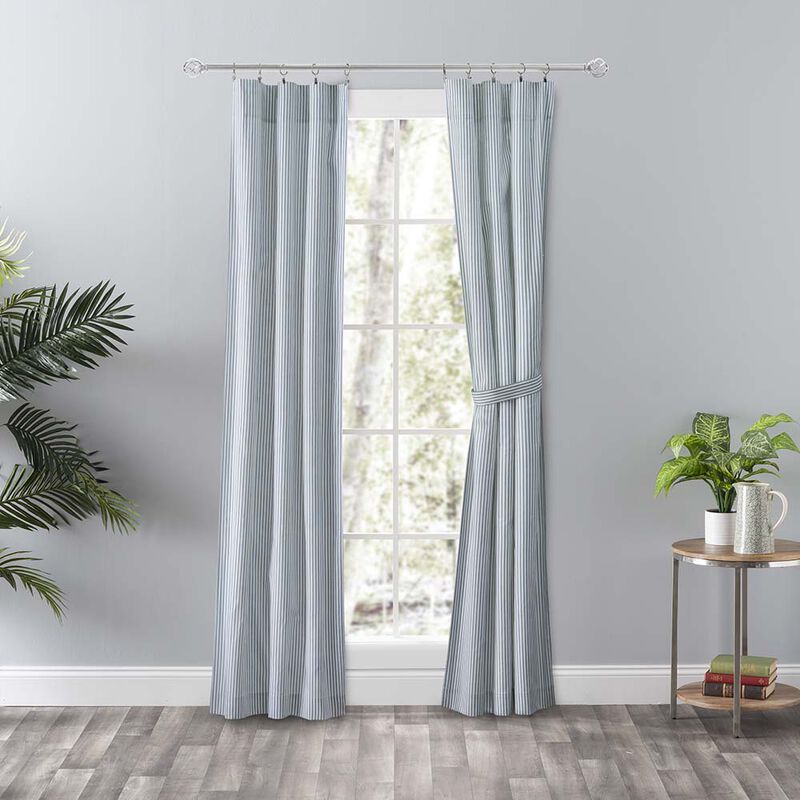 Ellis Curtain Plaza Classic Ticking Stripe Printed on Natural Ground Tailored Panel Pair with Tiebacks