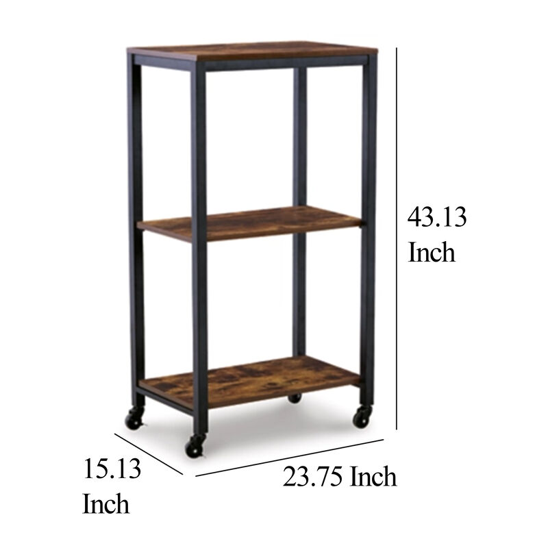 Serving Bar Cart, 2 Storage Shelves, 24 Inch Black Metal - Benzara