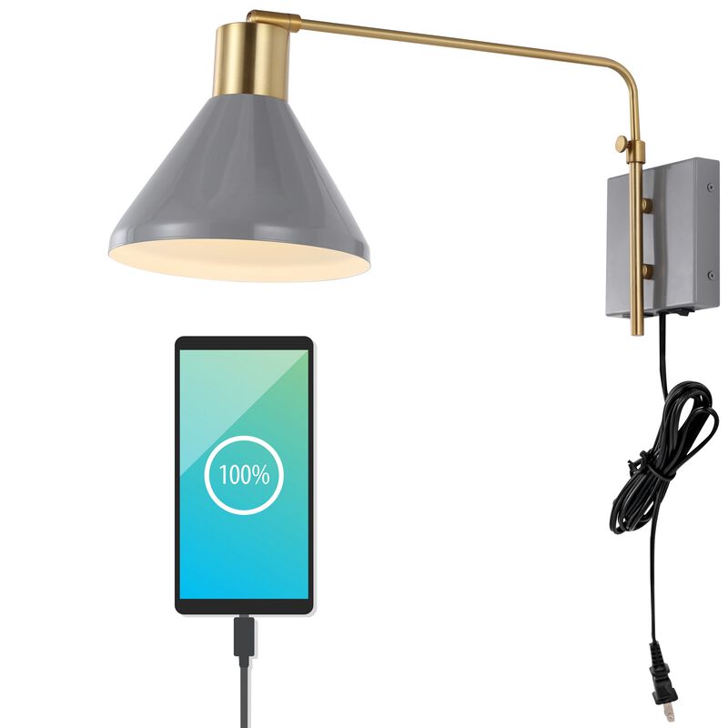 Max Swing Arm Modern Midcentury Iron USB Charging Port LED Sconce