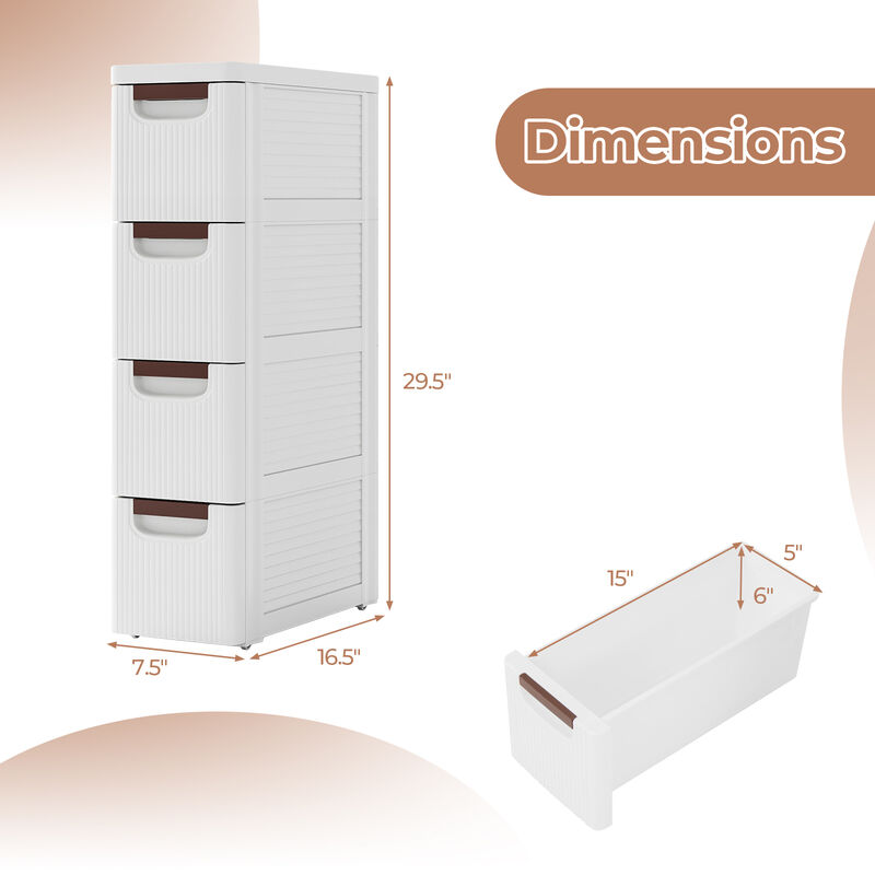Drawer Rolling Organizer Unit Narrow Storage Cabinet with Built-In Wheels for Small Space