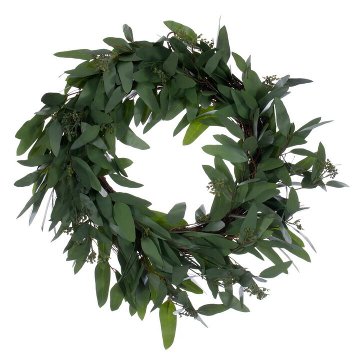 Vickerman  24 in. Artificial Green Seeded Willow Eucalyptus Wreath