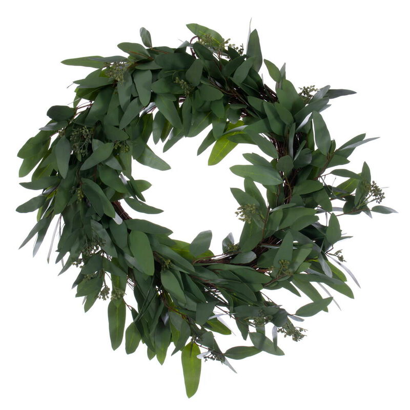 Vickerman  24 in. Artificial Green Seeded Willow Eucalyptus Wreath