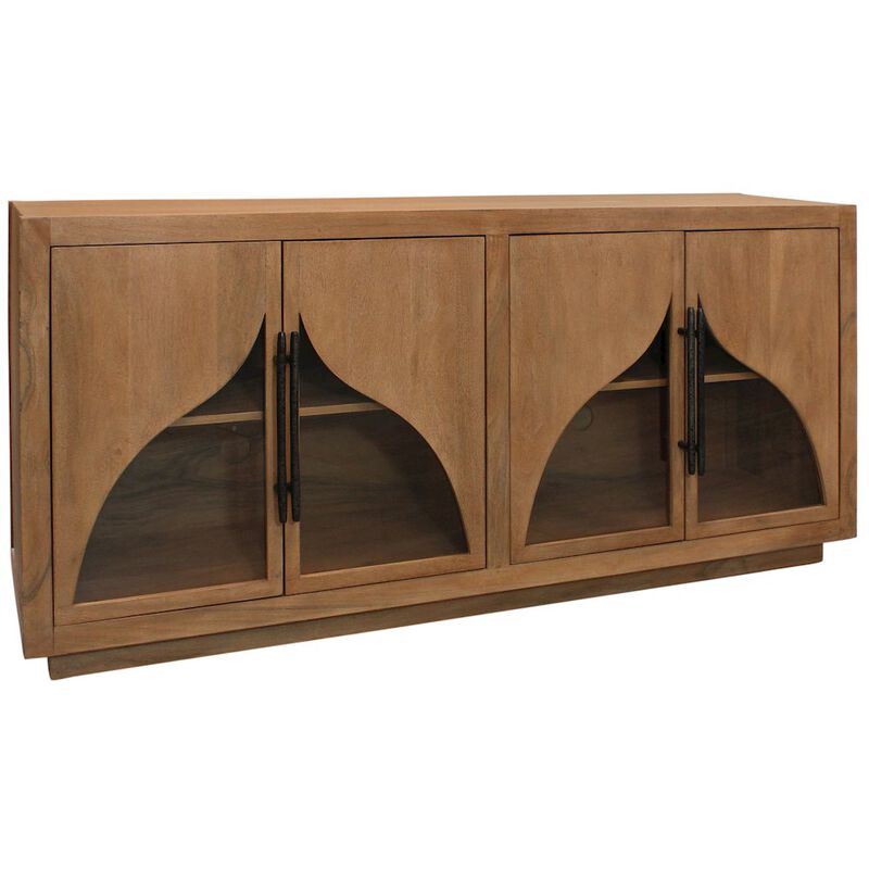 Alex Hamilton Kate 4-Door Sideboard with Solid Wood, Acacia, Iron Handles, Natural Finish