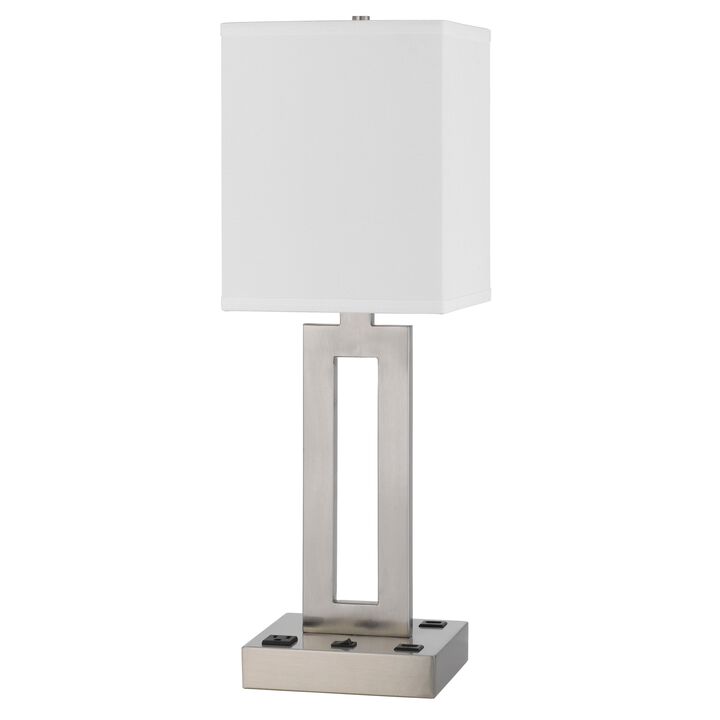 Arny Table Lamp, 1 Outlet, 2 USB, Slim Cutout Steel Base, 24 Inch - Benzara