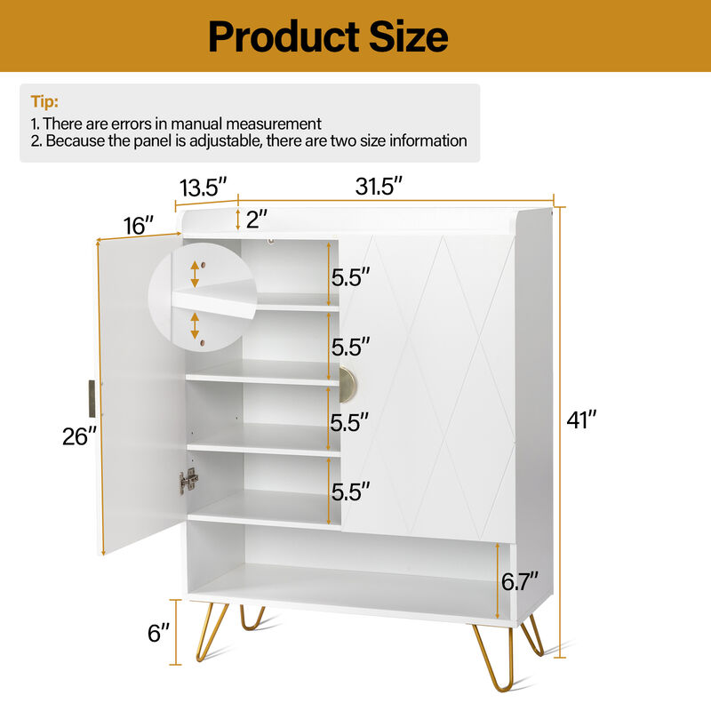 Double Door Shoe Cabinet with V-Cut Carved Panels & Top Baffle for Stylish Storage