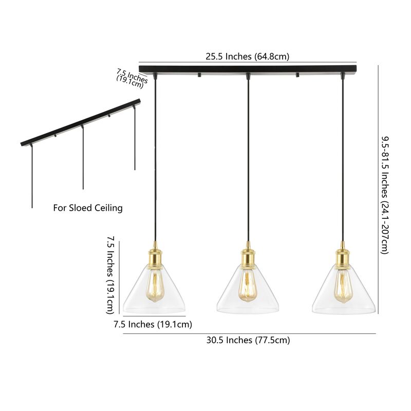 Kiawah 3-Light Metal/Glass Contemporary Modern LED Pendant