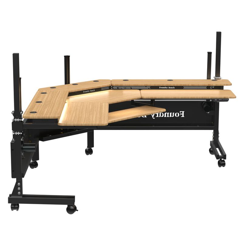 VersaDesk® Foundry Bench® 80"W Electric Height Adjustable Corner Standing Desk Workstation, Black/Bamboo