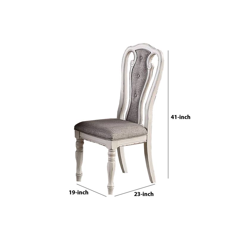 Dining Chair with Button Tufted Backrest, Padded Seat, Set of 2, White and Gray-Benzara