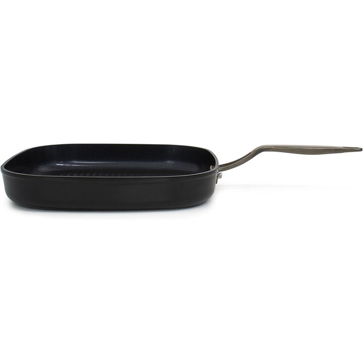 Blu. Cookware 11” Nonstick Grill Pan Griddle, Non-Toxic, PFA/PFOA Free Cookware with Bamboo Cleaning Brush, Induction Compatible