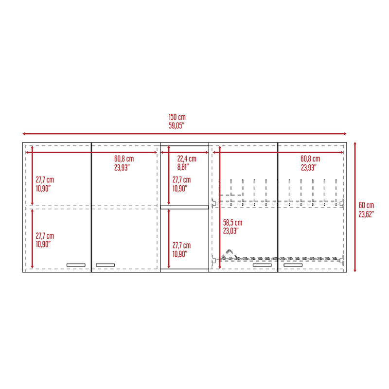 Portofino 150 Wall Cabinet, Double Door, Two External Shelves, Two Interior Shelves - White