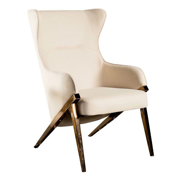 Arlo 33 Inch Accent Chair, Contoured Wingback, Beige Vegan Leather-Benzara