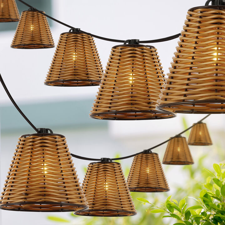 Payton Light Indoor/Outdoor Classic Cottage Incandescent G40 Faux-Rattan Shaded String Lights
