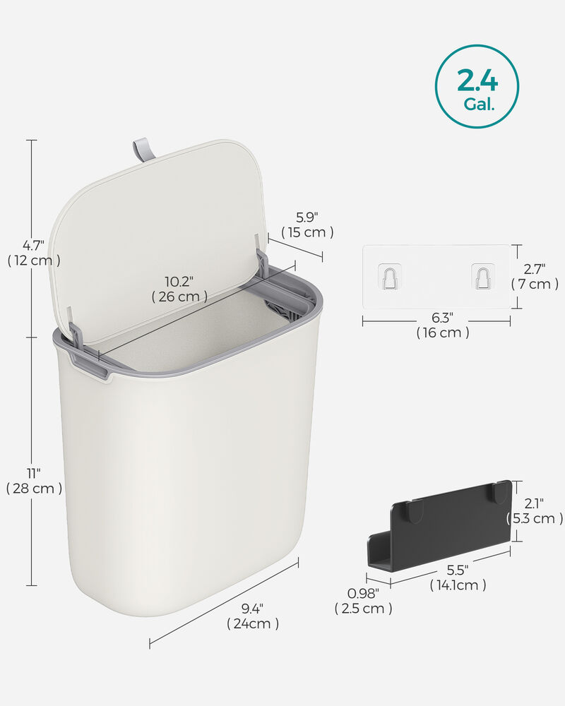 2.4-Gallon Hanging Trash Can with Lid