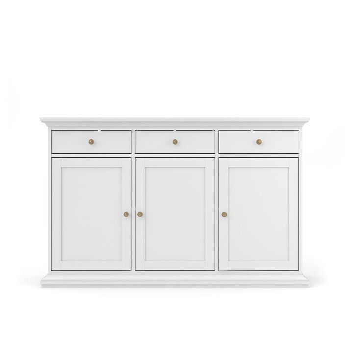 FurniFact White Buffet Cabinet - Modern Living Room Cabinet with Storage and Drawers