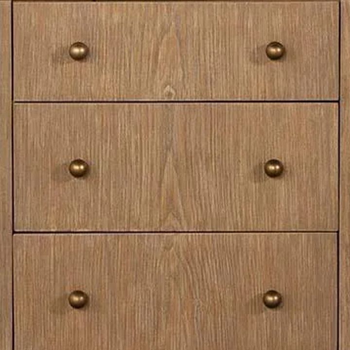 Hiz 29 Inch 3 Drawer Nightstand with Dual USB Ports, Brass Legs, Brown-Benzara