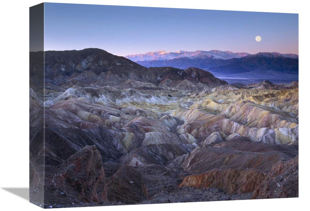 Full moon rising over Zabriskie Point, Death Valley National Park, California-Canvas Art-16x12