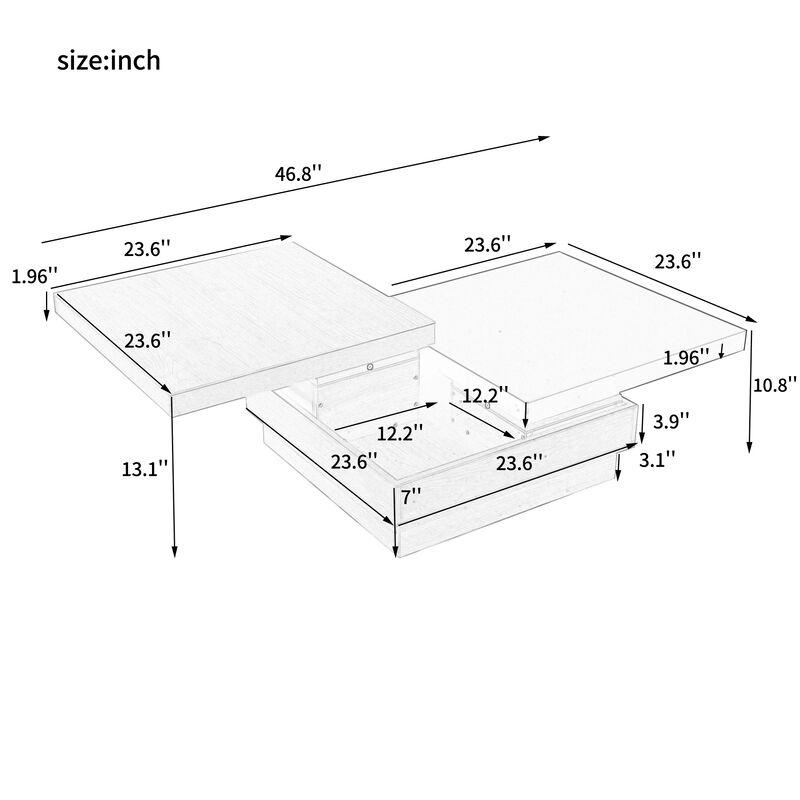 Merax Rotatable Top Square Coffee Table