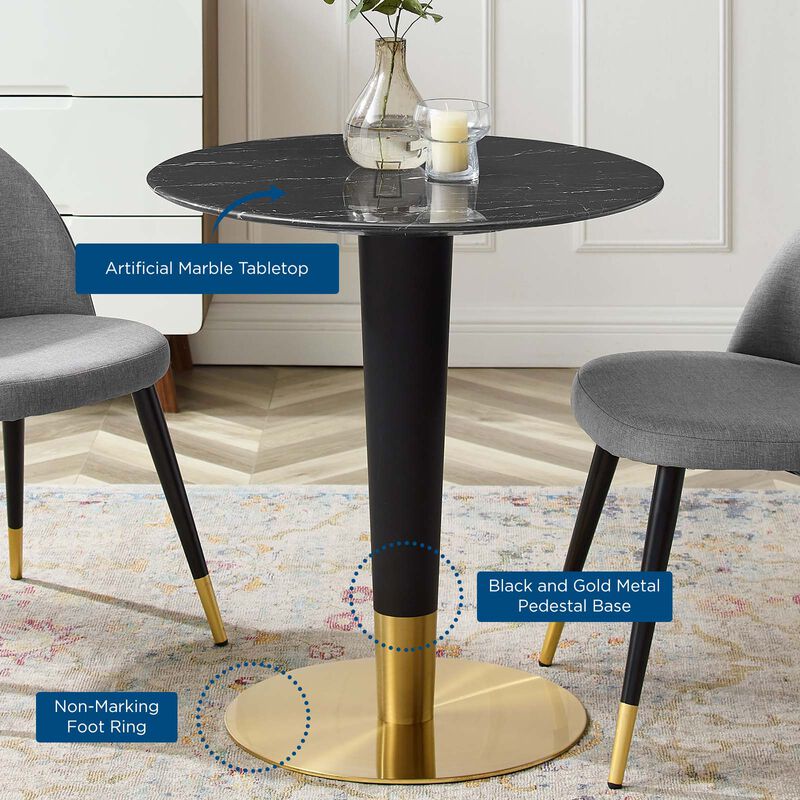 Modway - Zinque 28" Artificial Marble Dining Table Gold Black