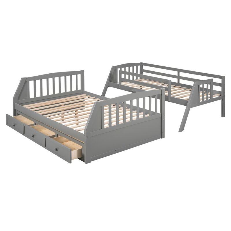 Twin-Over-Full Bunk Bed With Drawers, Ladder And Storage Staircase