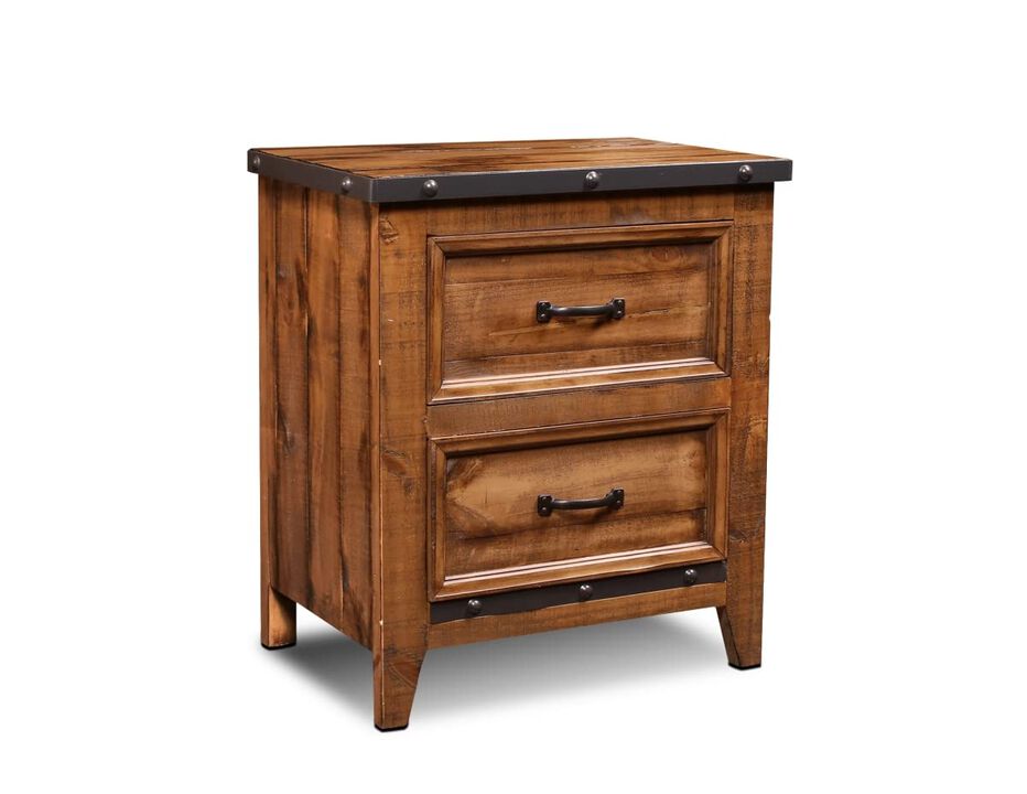 Sunset Trading Rustic City 2 Drawer Nightstand| Industrial Metal Accents