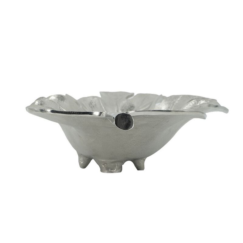 22 Inch Modern Decorative Tray, Oak Leaf Design Striking Silver Metal Frame-Benzara