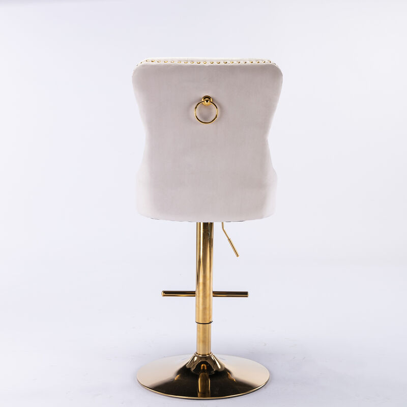 Thick Golden Swivel Velvet Barstools Adjusatble Seat Height From 27-35 Inch