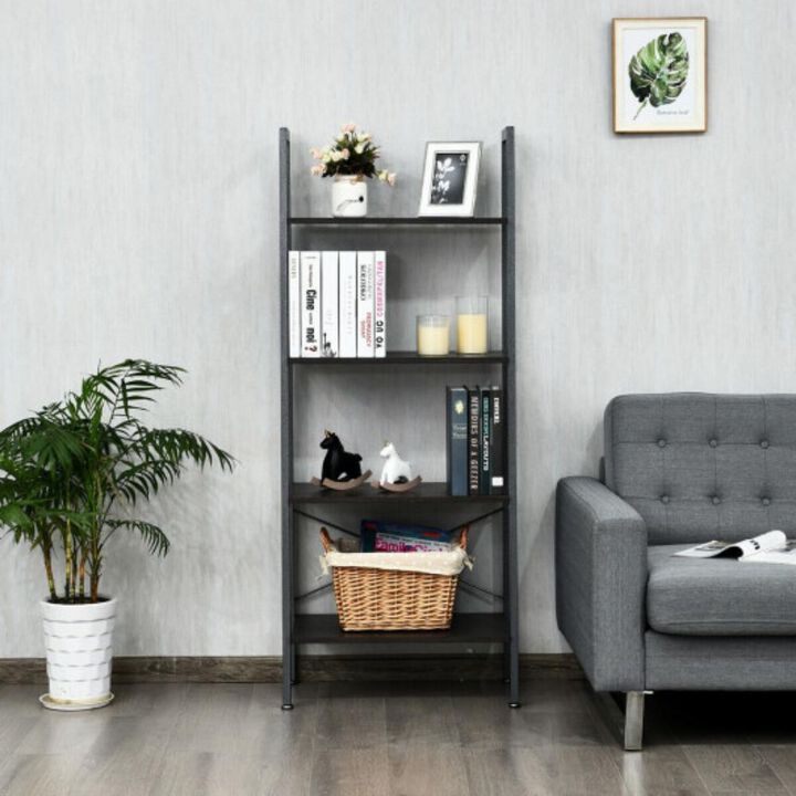 4-Tier Ladder Shelf Bookcase Bookshelf Display Rack Plant Stand-Dark Grey