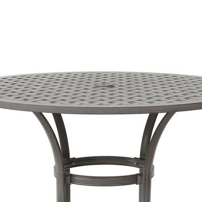 Mace Outdoor Patio Bar Table, 42 Inch Round Lattice Top, Aluminum, Gray