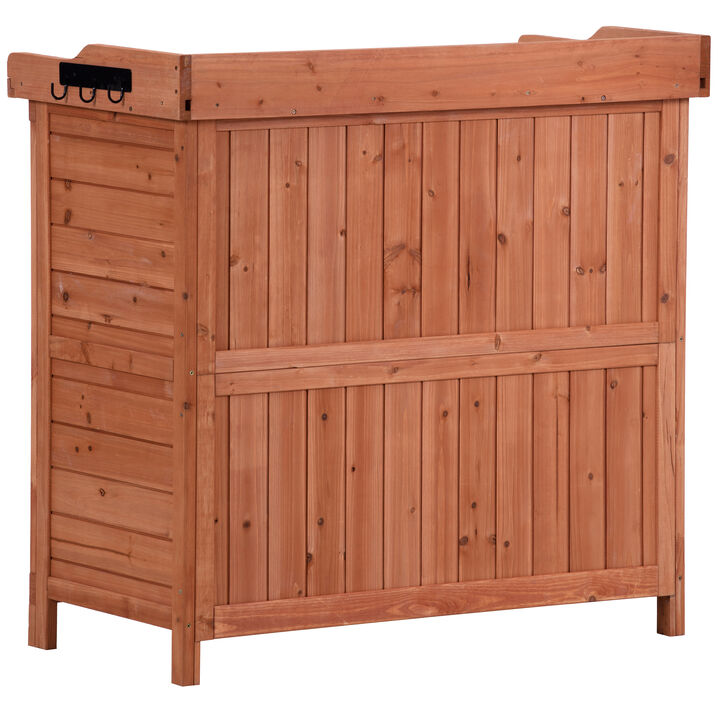Outdoor 39 Potting Bench Table, Rustic Garden Wood Workstation Storage Cabinet Garden Shed