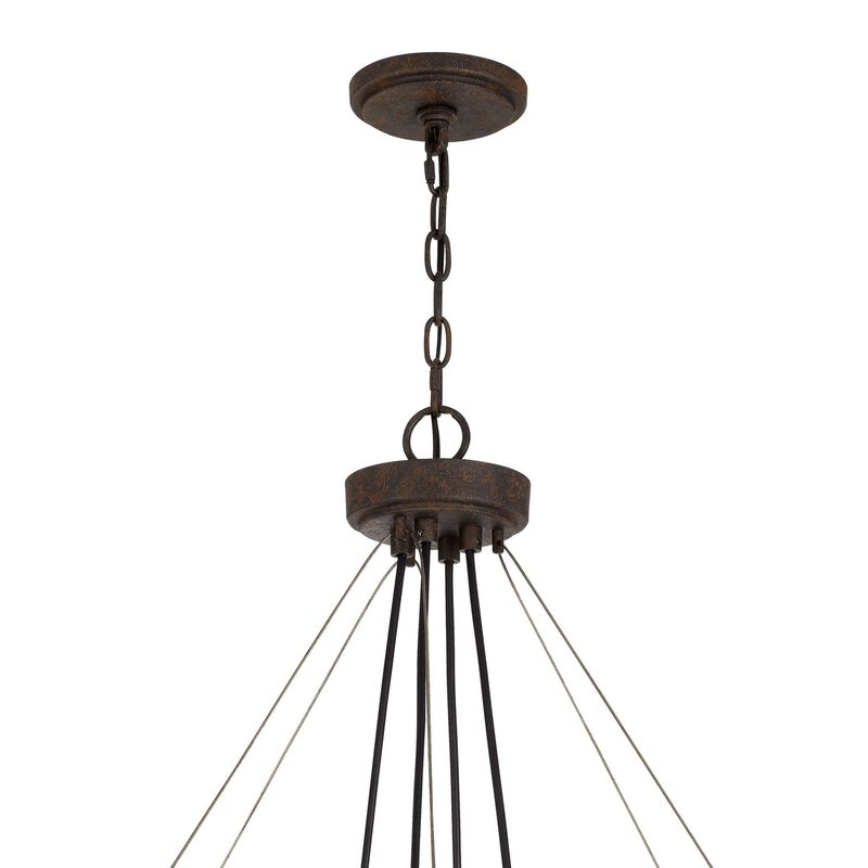 Frot 24 Inch Chandelier w Light Bulbs, Suspended Cable Design, Rust - Benzara