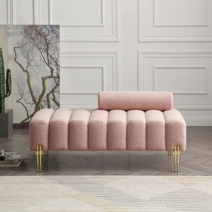 53" Sherpa upholstered 2-seater bench with gold legs