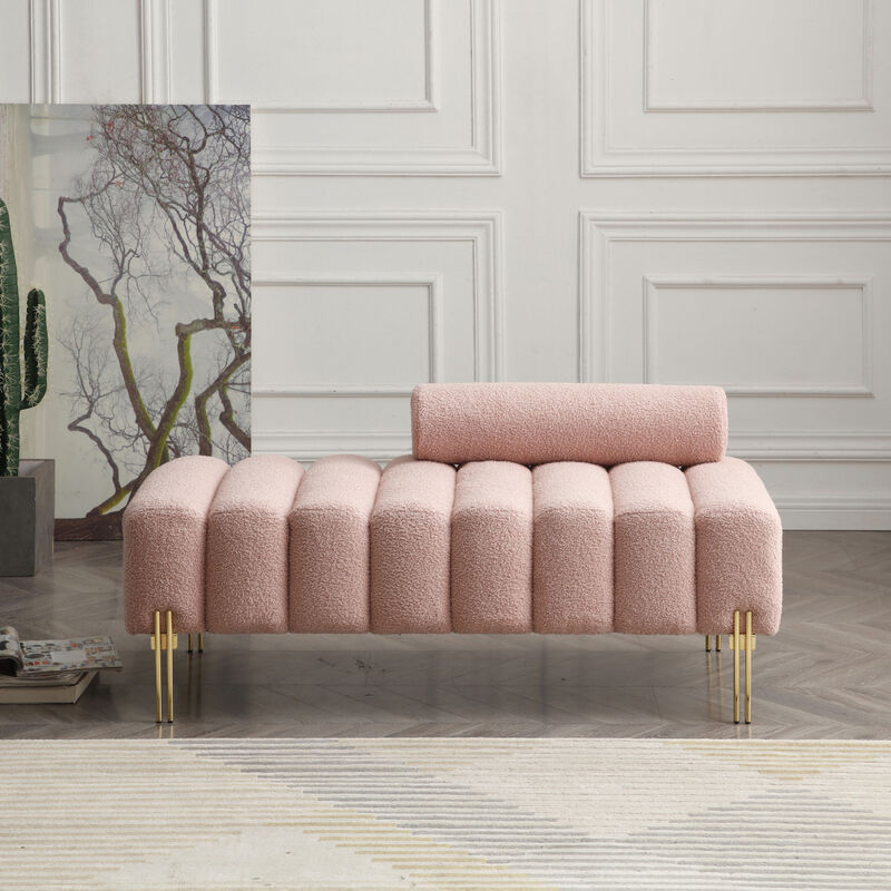 53" Sherpa upholstered 2-seater bench with gold legs
