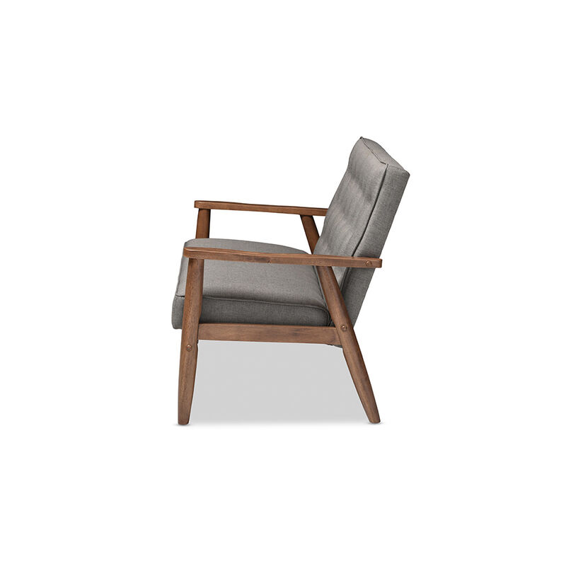 Baxton Studio Sorrento Mid-century Retro Modern Grey Fabric Upholstered Wooden 2-seater Loveseat