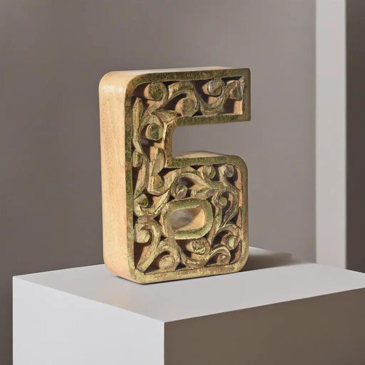 Vintage Natural Gold Handmade Eco-Friendly "6" Numeric Number For Wall Mount & Table Top Décor