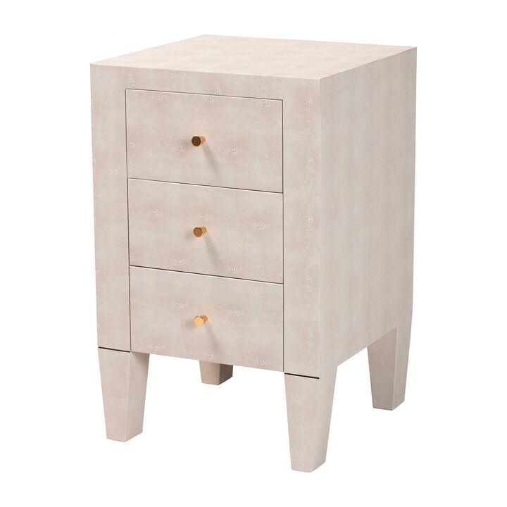Baxton Studio Leyna Modern Beige Faux Shagreen 3 Drawer End Table
