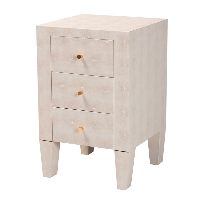 Baxton Studio Leyna Modern Beige Faux Shagreen 3 Drawer End Table