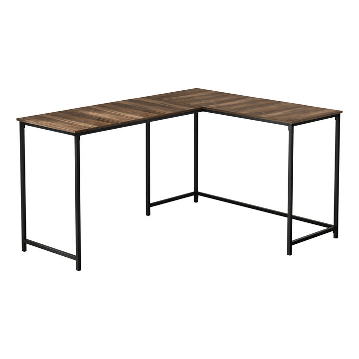 Monarch Specialties I 7391 Computer Desk, Home Office, Corner, 58"L, L Shape, Work, Laptop, Metal, Laminate, Brown, Black, Contemporary, Modern