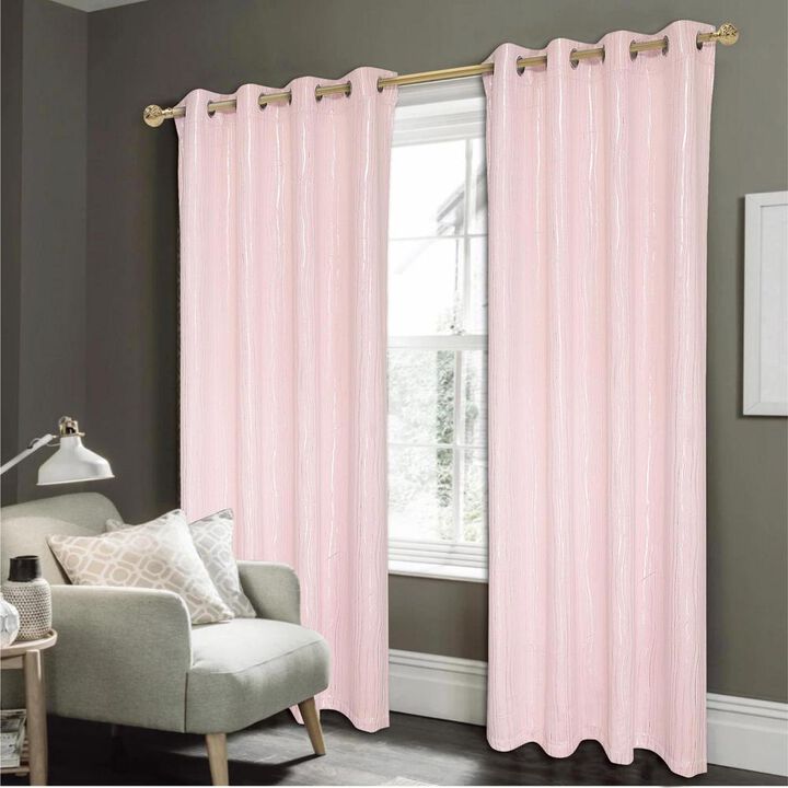 Rt Designers Collection Iceland Metallic Premium Blackout Grommet Curtain Panel 54" X 84" Blush