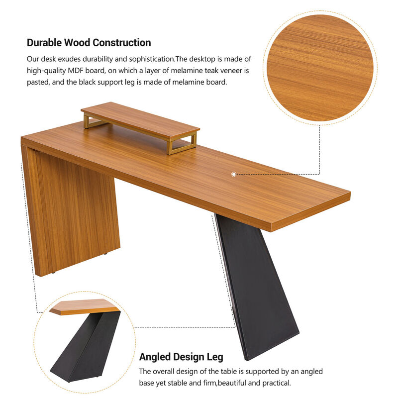 63" Modern Executive Desk, Rustic Industrial Wooden Writing Desk, Study Desk