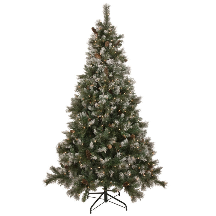 7.5' Pre-lit Snow Valley Pine Artificial Christmas Tree  Clear Lights