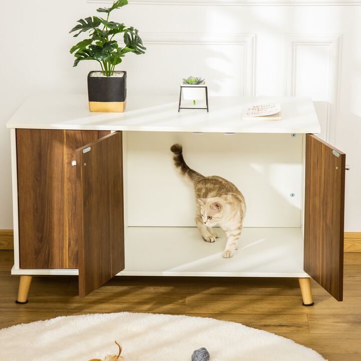 White Pet Furniture: Cat Litter Box End Table with Adjustable Shelf