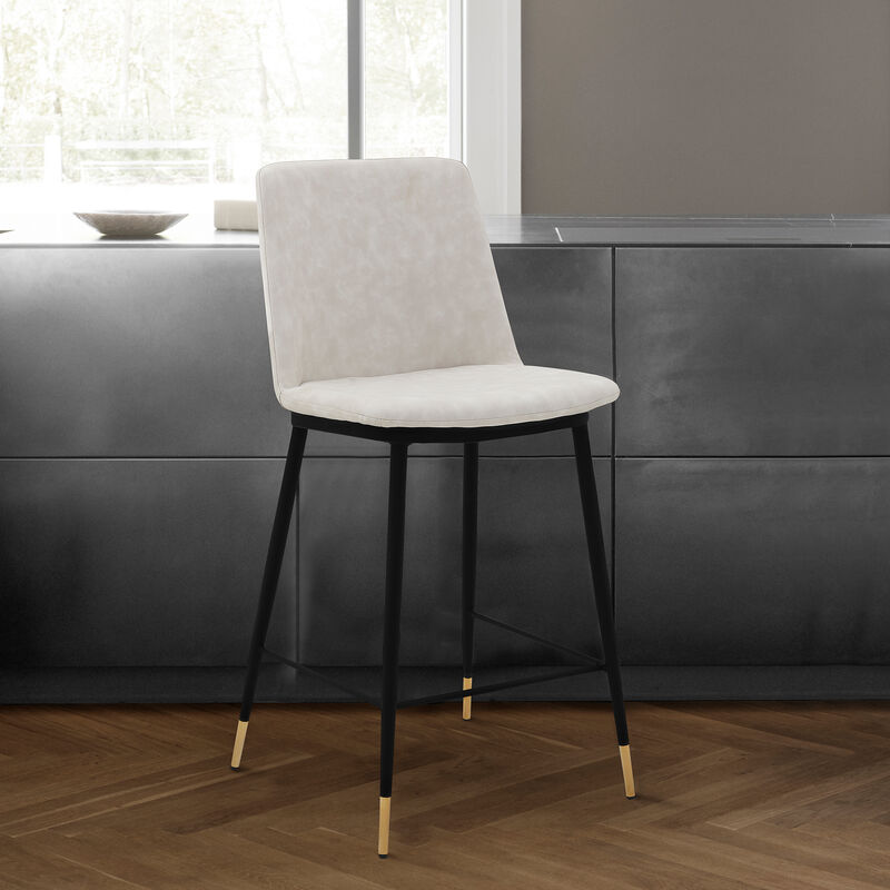 Messina  Cream Faux Leather and Metal Counter Height Bar Stool